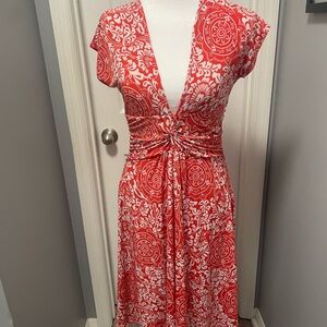 Elegant Orange & White Floral Dress (M)